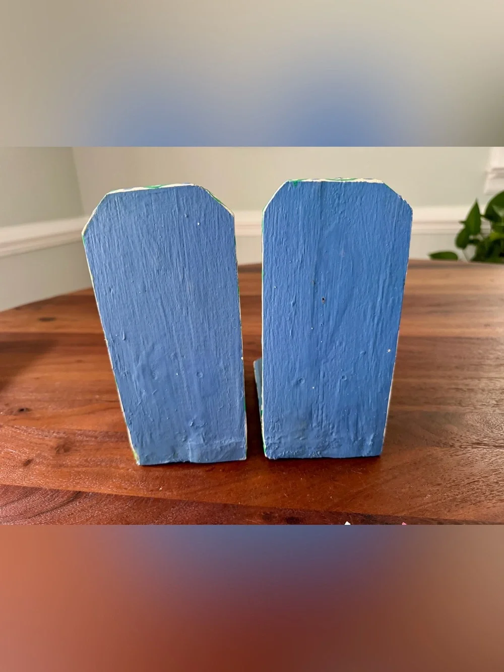 Vintage Wooden Folk Art Bunny Rabbit Bookends Handpainted Pier 1 Whimsical